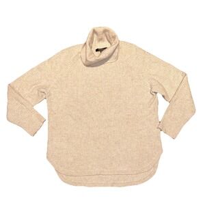 Saks Fifth Ave 100% Cashmere Turtleneck Sweater Waffle Womens XL Beige Long Line